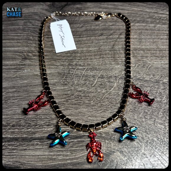 Betsey Johnson Mermaid Jewels Lobster Starfish Charm Tennis Necklace Beach July - Picture 12 of 12